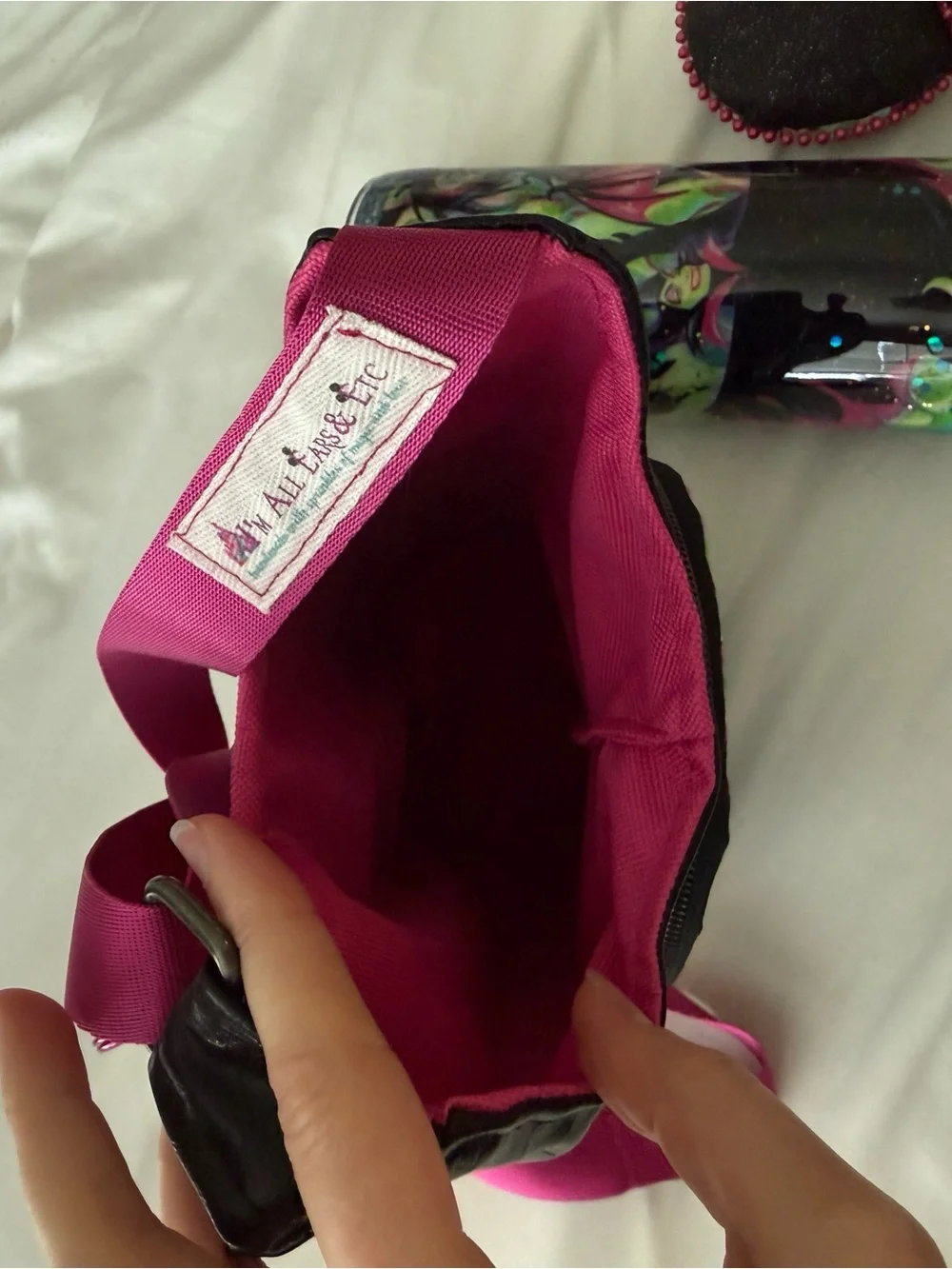 Disney Maleficent Neon Dragon Crossbody Water Bottle Bag and Ear Headband Set